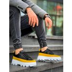 Kb-056 Kuback Siyah Sarı Detaylı Beyaz Yüksek Taban Günlük Spor Ayakkabı