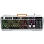 KB123 USB Kablolu Oyuncu Klavye - Rainbow Efektli, Mekanik Hisli Sessiz, Membran Gaming Türkçe Q Klavye Metalik Gri