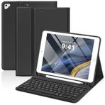 KBCASE iPad 9./8./7. Nesil 2021/2020/2019 için Klavye Kılıfı, iPad Air 3/Pro 10.5 ile Uyumlu, Kalem Tutuculu Çıkarılabilir Bluetooth Klavye Kılıfı (Siyah)