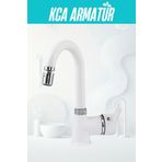 Kca Armatür Beyaz Kısa Borulu Lavabo Bataryası Oynar Perlatörlü