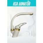 Kca Armatür Kca Beyaz Gold Banyo Lavabo Bataryası Musluğu Çeşmesi