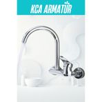 KCA ARMATÜR Kca Duvardan Aplik Mutfak Eviye Bataryası Musluğu Çeşmesi Oynar Borulu