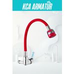 Kca Armatür Kca Duvardan Tek Su Çıkışlı Kırmızı 2 Fonksiyonlu Spiral Oynar Borulu Lavabo Mutfak Bataryası Musluk