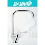KCA ARMATÜR Kca Köşe Borulu Mutfak Evye Musluğu Bataryası Çeşmesi Çift Su Girişli