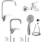 Kca Armatür Kca Köşe Borulu Mutfak Lavabo Banyo Bataryası Musluğu Duş Başlığı 4'lü Ful Set - Krom