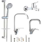 Kca Armatür Kca Mutfak Eviye Lavabo Banyo Sürgülü Duş Sistemi 4'lü Ful Set Sıcak Soğuk Girişli - Krom