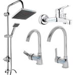 Kca Armatür Kca Robot Duş Mutfak Lavabo Banyo Bataryası Musluğu Çeşmesi 4'lü Set Garantili Pirinç Malzeme - Krom