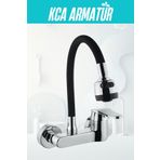Kca Armatür Siyah Duvardan 2 Fonksiyonlu Oynar Borulu Mutfak Bataryası Çeşmesi Musluğu