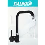 KCA ARMATÜR Siyah Köşe Borulu Mutfak Bataryası Çeşmesi Oynar Başlıklı Çift Su Grişli Evye Bataryası