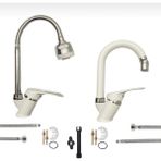 Kca Beyaz 2 Fonksiyonlu Mutfak Oynar Başlıklı Banyo Lavabo Bataryası Musluğu 2'li Set