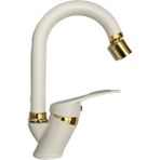 Kca Beyaz Gold Lüx Banyo Lavabo Bataryası Çeşmesi Musluğu Oynar Uçlu