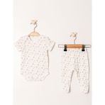 KD54038.JAKARLI Baskılı Çıtçıtlı Bebek Takımı – Patikli | 3-24 Ay - Kahverengi - 6 - 9 Ay