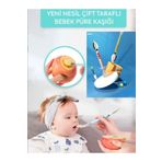 KdrElektronik Yeni Nesil Çift Taraflı SİLİKON VE ÇELİK Bebek Çocuk Püre Kaşığı Pembe RENK