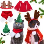 KEAGAN Kediler için Noel kostümü, 4 adet evcil hayvan Noel kostümü, Noel Baba şapkası, ayarlanabilir şal, boynuz, köpek, kedi, köpek yavrusu için evcil hayvan kıyafeti, hediye