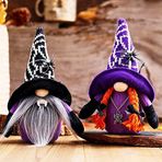 KEAIDO 2 adet Cadılar Bayramı Dekorasyonu Cüce Süsü, Vampir Cadı Dişleri Sihirbaz Örümcek Şapka Peluş Yüzsüz Bebek Trick Treat İsveç Tomte İskandinav Keçe Elf Masa Parti Festivali El Yapımı Mor Siyah
