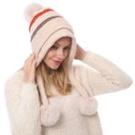 KEAIDO Kadın örgü bere şapka kış kafatası kap Earflap Kawaii Faux kürk Pom Pom kabarık sıcak polar astarlı kayak açık sonbahar noel, Bej, Tek Beden
