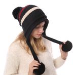 KEAIDO Kadın Örgü Bere Şapka Kış Kuru Kafa Kep Kulaklık Kawaii Suni Kürk Pom Pom Kabarık Sıcak Polar Astarlı Kayak Dış Mekan Sonbahar Noel, Siyah, Tek boyut