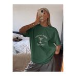 KEALVİ Kadın NEFTİ YEŞİL Espresso Martın baskılı T-shirt- Bisiklet yaka