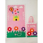 Keçeli Dünyam Isme Özel Çocuk Seccadesi Takımı (Seccade, Seccade Çantası ve Tespih), (Keçe Kumaştan) - 50 x 85 cm - Pembe