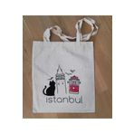 Keçevi İstanbul Temalı, Baskılı ve Keçe Kedi Objeli 35cmx40cm Bez Çanta