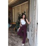 Kechi Woman Linda Twil Kumaş Aksesuarlı Pantolon - Bordo - M - Model Kodu: KW2779