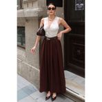 Kechi Woman Poliviskon Kumaş Kemerli Etek - Kahverengi - M - Model Kodu: KW2905