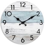 KECYET Duvar Saati Sessiz Tik Takmayan Ahşap Saatler Pille Çalışan 25,8 cm Küçük Ülke Retro Rustik ve Plaj Tarzı Oturma Odası, Mutfak, Ev, Banyo, Yatak Odası için Dekoratif (Mavi)