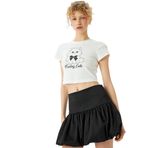 Kedi Baskılı Crop Bisiklet Yaka Slim Fit Tişört