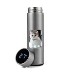Kedi Baskılı Dijital Göstergeli Gümüş Çelik Termos - 450MLT - 10-12 Saat Sıcak ve Soğuk- 007 - 450 ml