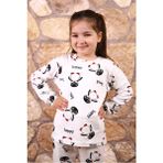 Kedi Desenli %100 Pamuk Kız Çocuk Pijama Takım - Beyaz - 2 - 4 Yaş