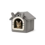 Kedi Evi Yumuşak Kedi Yatağı | Peluş Derin Uyku Evi, Çıkarılabilir Minderli, Isı Yalıtımlı Kışlık Ev | Katlanır Kedi Evi (gri)