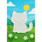 Kedi Figür Boyama Seti – 4 Renk Boya + 1 Fırça | Çocuk Eğitici Hobi Plakası (12 Cm) - Beyaz