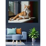 Kedi Güneşli Pencere Kenarı Dekoratif Kanvas - Mdf Ahşap Tablo