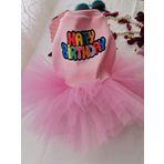 Kedi köpek kıyafetleri elbiseleri doğum günü elbisesi (Pembe happy birthday elbise/XL)