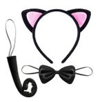 Kedi Kulak Taç Kuyruk ve Papyon 3 lü Set Çocuk Boy Pembe Renk