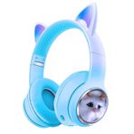 Kedi Kulaklık Bluetooh Kablosuz Kız ve Erkek Çocuklar İçin Hediye Önerisi Renkli Kedi Kulaklık (Mavi)