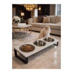 Kedi Mama Su Kabı Seti – 10° Eğimli Standlı 3’lü Çelik Mama Kabı, Kediler İçin