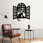 Kedi Pencere Silueti Metal Duvar Sanatı, Siyah Dekoratif Pencere Çerçevesi Tasarımı, Modern Ev Dekoru (13x12 (35x33))