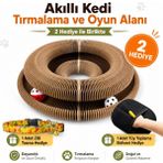 Kedi Tırmalama ve Oyun Alanı 2 Hediyeli - Zilli Tasma ve Tüy Toplama Eldiveni - Kestane - Akaju