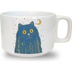 Kedi ve Hilal Baskılı Seramik Beyaz Kahve Kupası - 1 Adet - 199 ml