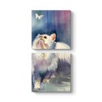 Kedi ve Kelebek Tablosu 40 x 83-2 Parçalı