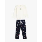 Kedi ve Köpek Baskı Detaylı Uzun Kollu Pamuklu Pijama Takımı