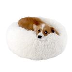Kedi ve Köpek Yatağı Yuvarlak Donut Pet Yatak Köpek Yatakları, Kendinden Isınma Kapalı Yuvarlak Yastık Sarılma Çıkarılabilir Ve Yıkanabilir Köpek Yatağı(White,Diameter 70cm)