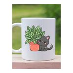 Kedi ve Saksı Çiçeği Baskılı Porselen Kupa Bardak 300 ml sd107sd