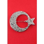 KEEBA Ay yıldız broş. Yaka iğnesi broş. Taşlı tasarım ay yıldız broş. Kadın broş. Erkek broş.Broş. Unisex