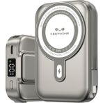 Keephone 15W Hızlı Şarj Magsafe 10.000 mAh Kablosuz Dijital Ekranlı Wireless Taşınabilir Batarya Şarj Cihazı Powerbank Standlı - Titanyum