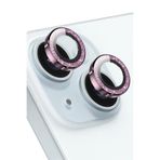 KeepHone Apple iPhone 15 ve iPhone 15 Plus ile Uyumlu Kamera Koruma, Parlak Simli Gömülü Taşlı Lens Koruyucu Cam, Pembe