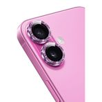 KeepHone Apple iPhone 16 ve iPhone 16 Plus ile Uyumlu Kamera Koruma, Parlak Simli Gömülü Taşlı Lens Koruyucu Cam, Pembe