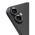 KeepHone Apple iPhone 16 ve iPhone 16 Plus ile Uyumlu Kamera Koruma, Parlak Simli Gömülü Taşlı Lens Koruyucu Cam, Siyah