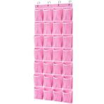 KEEPJOY 28 Cepli Askılı Ayakkabı Düzenleyici, Kapı Üstü Ayakkabı Düzenleyici, File Cepli Asma Kapı Ayakkabı Tutucu Raf Büyük Boy 65 x 23 İnç (Pembe-1 Paket)